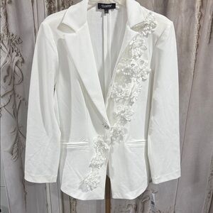 Glamour White Floral Embellished Blazer